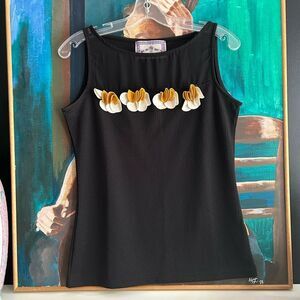 Mamatoyoe Elegant Black Tank Top with Floral Accents Small